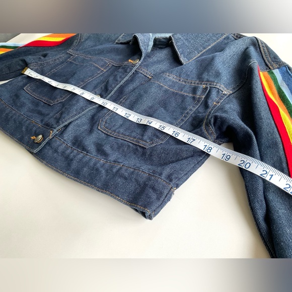 Honey Punch Cropped Denim Jacket with Rainbow Stripe Pride Detail Size S - Picture 8 of 12